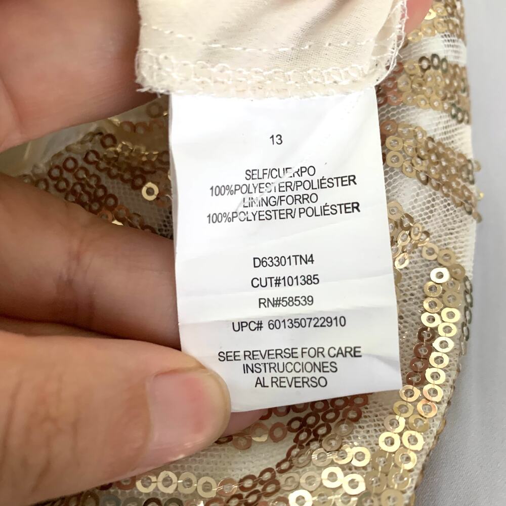 3/$15 NEW Speechless Gold Geometric Sequin Chiffon Sleeveless Mini Dress Ivory - Picture 8 of 9